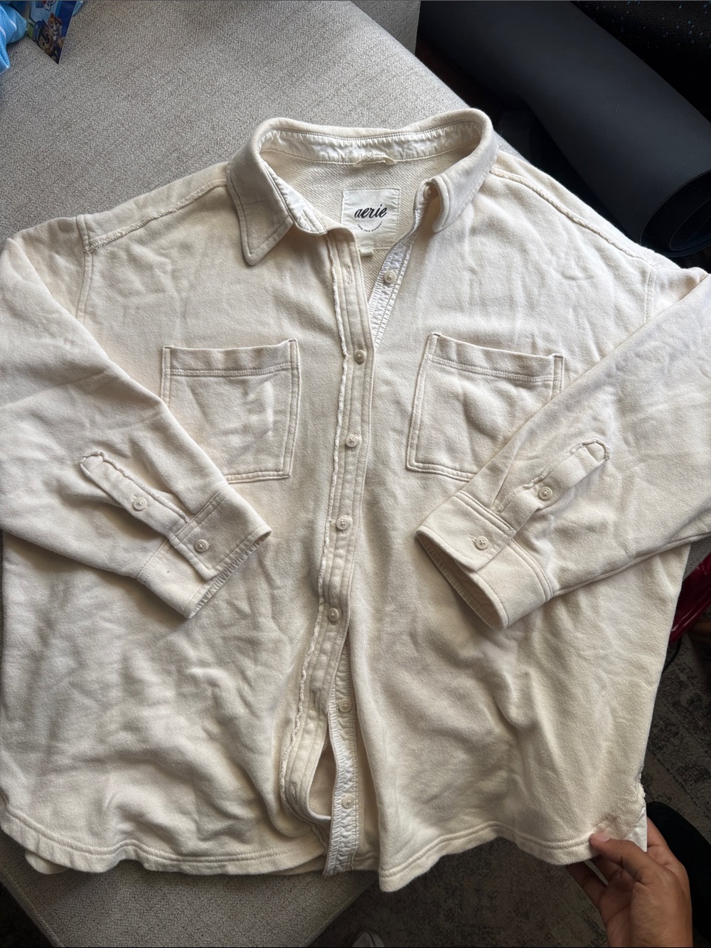 aerie Oversized Cream Long-Sleeve Shacket